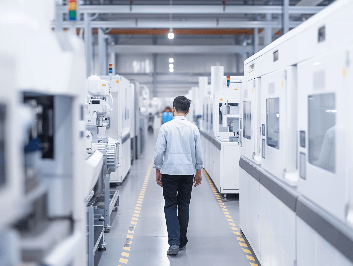 Korridor prodhimi me makineri industriale brenda fabrikës